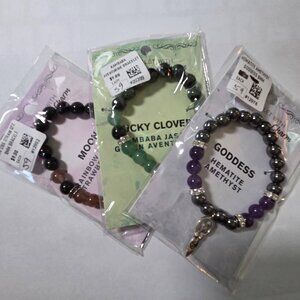 Bundle of Three 8mm Gemstone with Charm Bracelets NWT